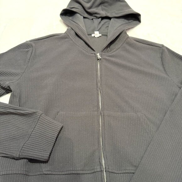 Grey Ribbed Garage zip- up cropped hoodie - Picture 1 of 2
